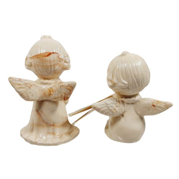 Alabama Clay Pottery 4” Pair Of Praying Angels Figurine Orange Swirls Statue - Picture 3 of 16